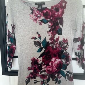 White House Black Market Gray Floral Thin Sweater XS
